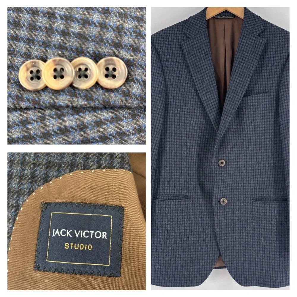 Jack Victor Studio Blazer Mens 38R Blue Wool Houndstooth Sport Coat Canada